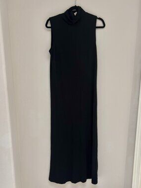 J. Jill Black Sleeveless Turtleneck Maxi Dress Slinky Stretch Knit Size M